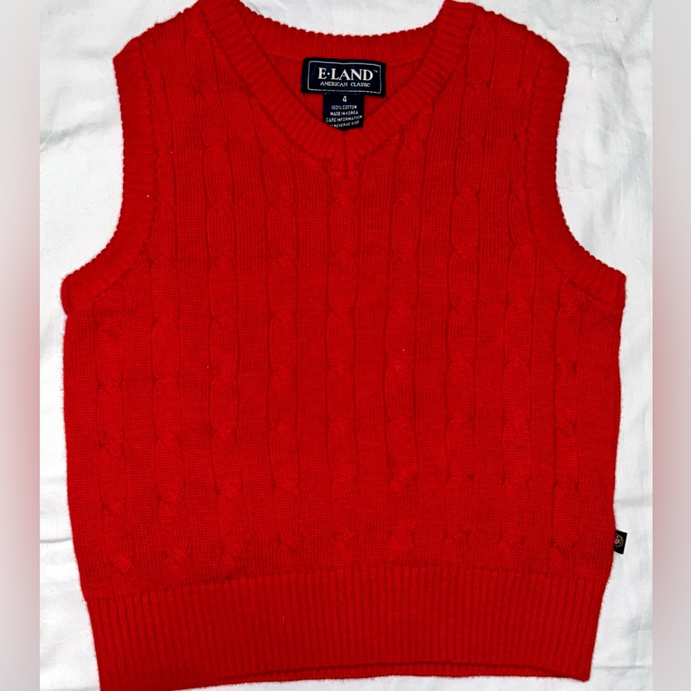 Eland red cable knit sweater vest sz 4 EUC smoke free home
